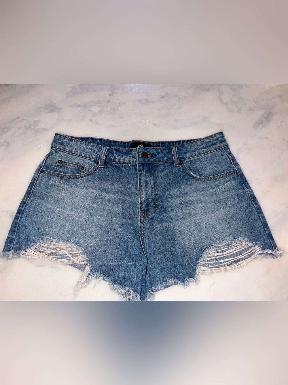Rusty Distressed High-Waisted Denim Shorts